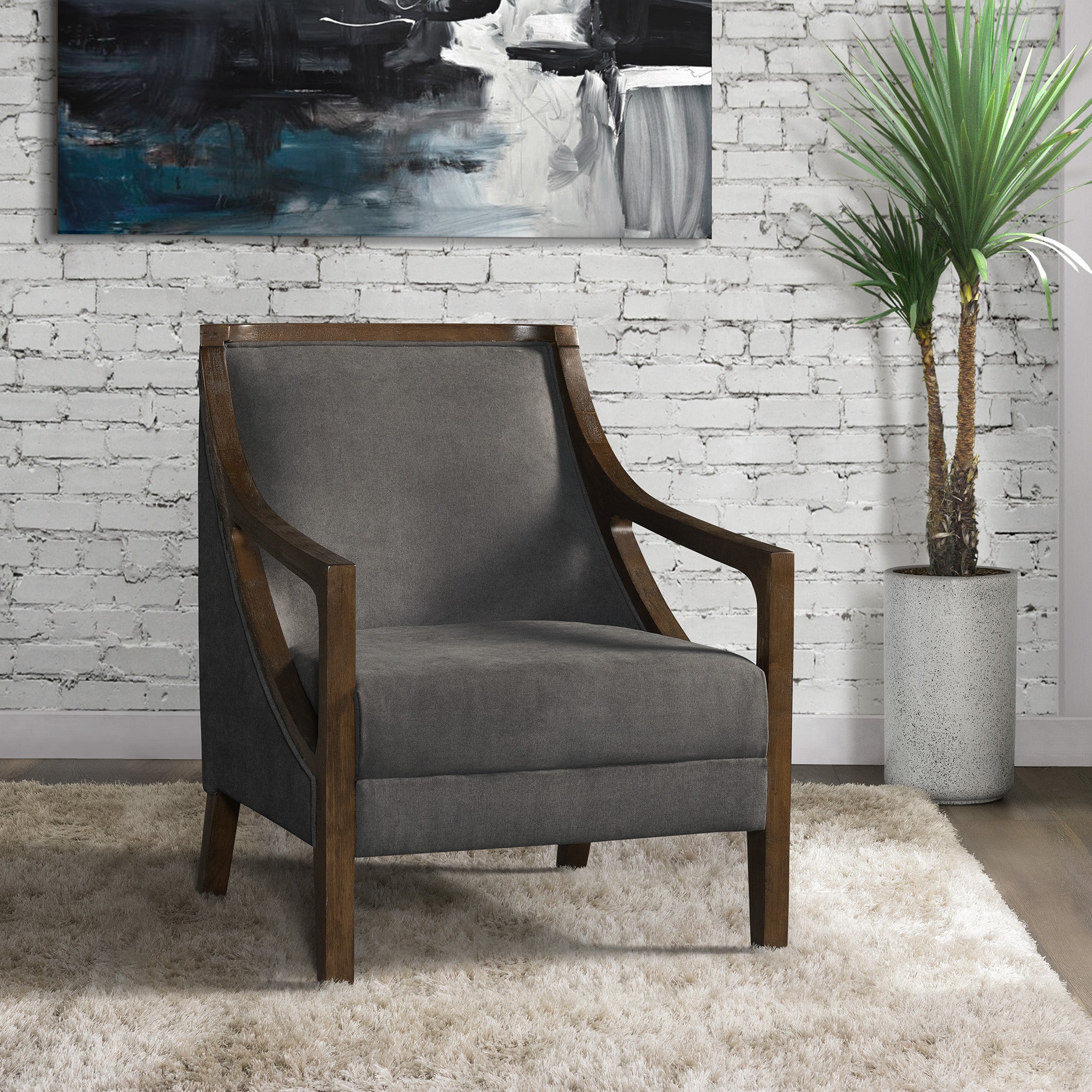 Hopkins Chair w/Brown Arm Columbia Charcoal – SKU UHK526101 | Elements