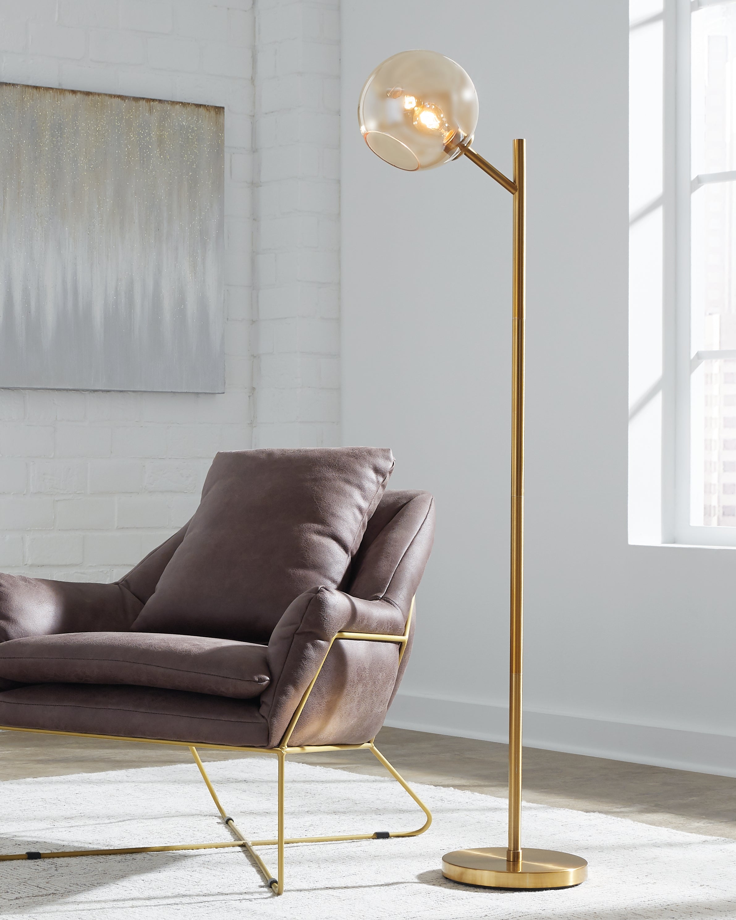 Tampa Furniture Outlet Lutz - Ashley Furniture - Abanson Lighting - Metal Floor Lamp (1/CN) / Amber/Gold Finish - L206021