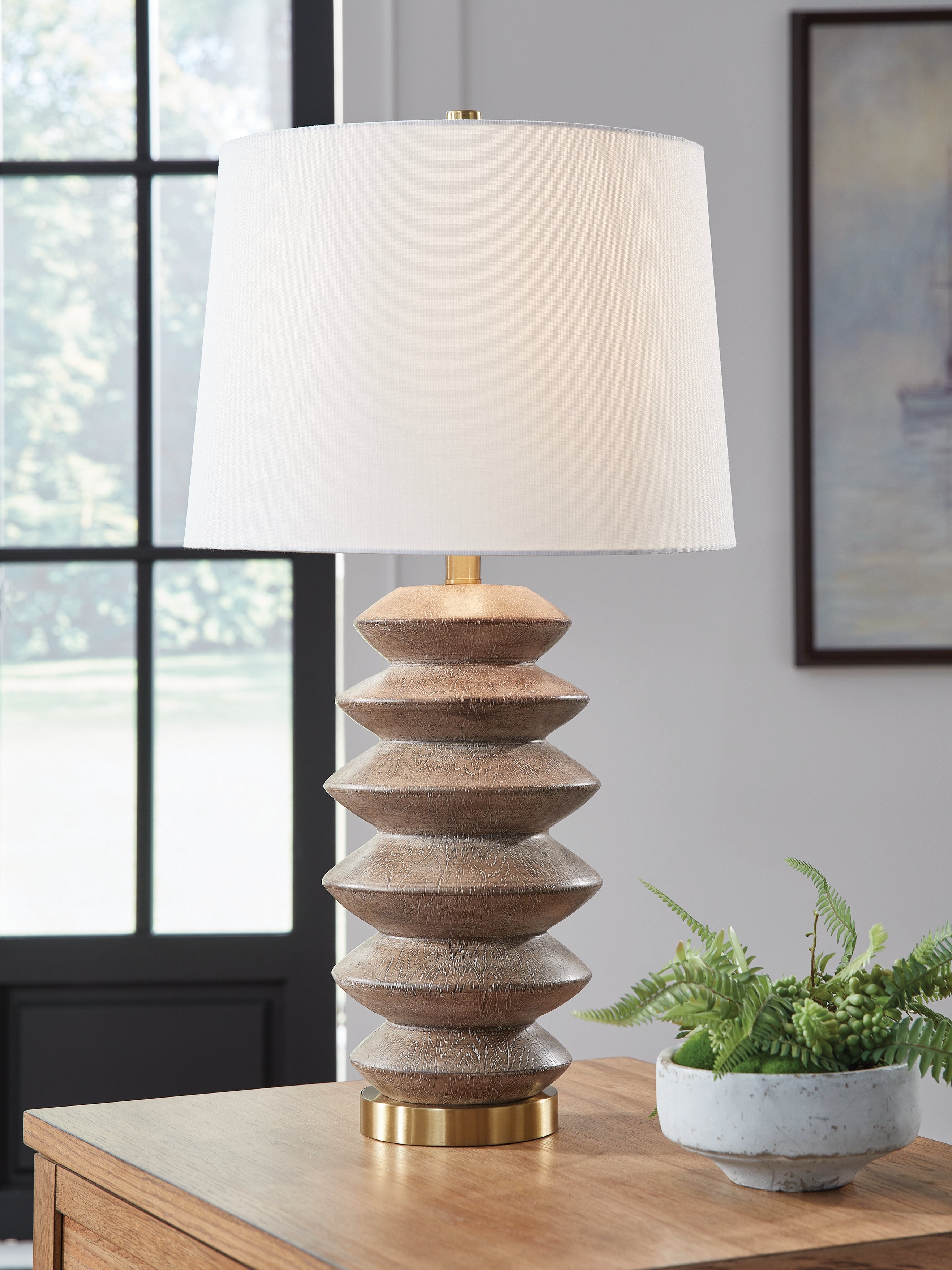 Tampa Furniture Outlet Lutz - Ashley Furniture - Jyllyard Lighting - Poly Table Lamp (1/CN) / Brown/Gold Finish - L235944