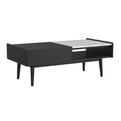 Lanette Coffee Table with White Marble and Lift-Top in Black