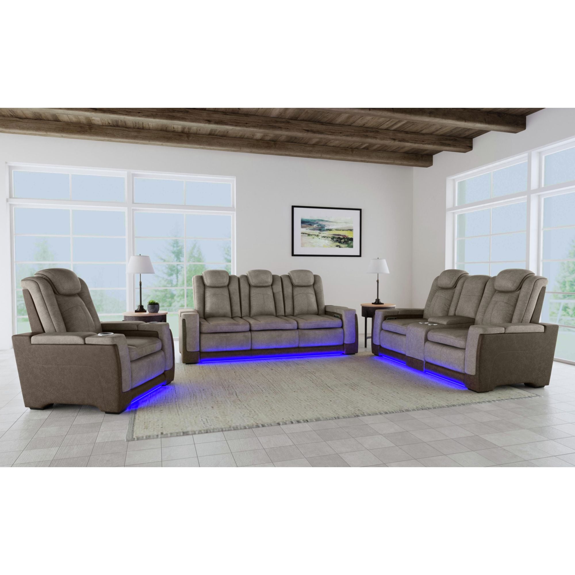 Lantana Power Motion Sofa with Power Headrest, Led, DDT, reading light and PWS in Rocky Grey/Brown – SKU U-13660-10560-308PP | Elements