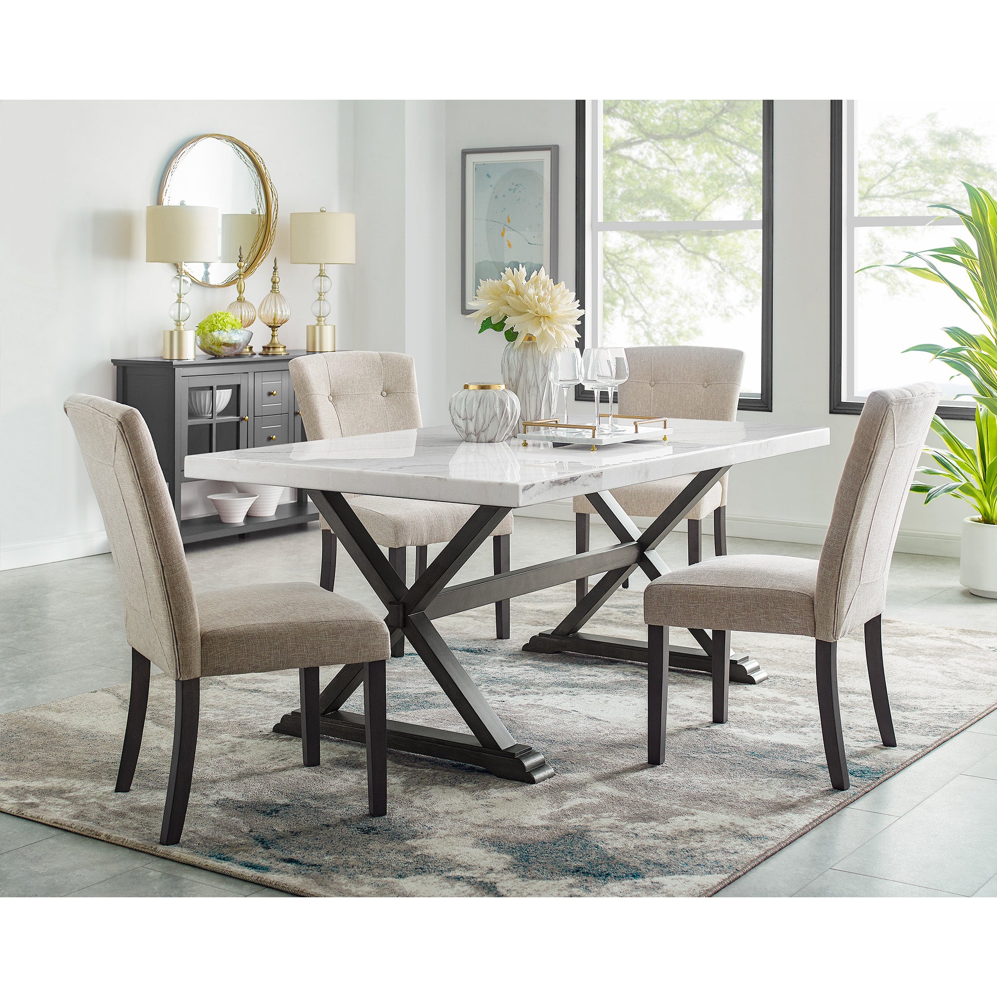 Lexi Dining Table in Espresso Base / White Marble Top – SKU CLX100DT | Elements