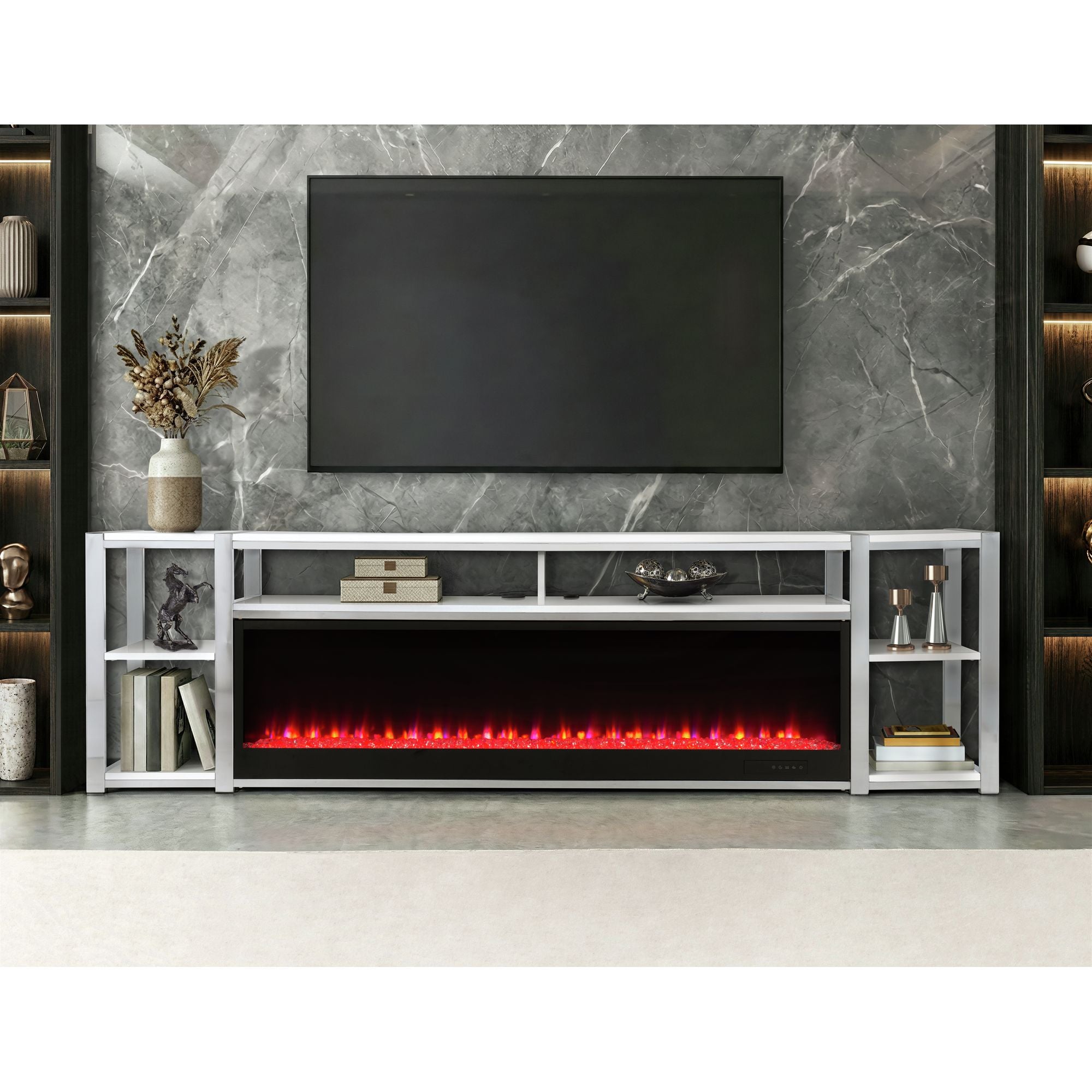 Midway 80" TV Console with Firelight in White – SKU LA-17270-7-FP | Elements