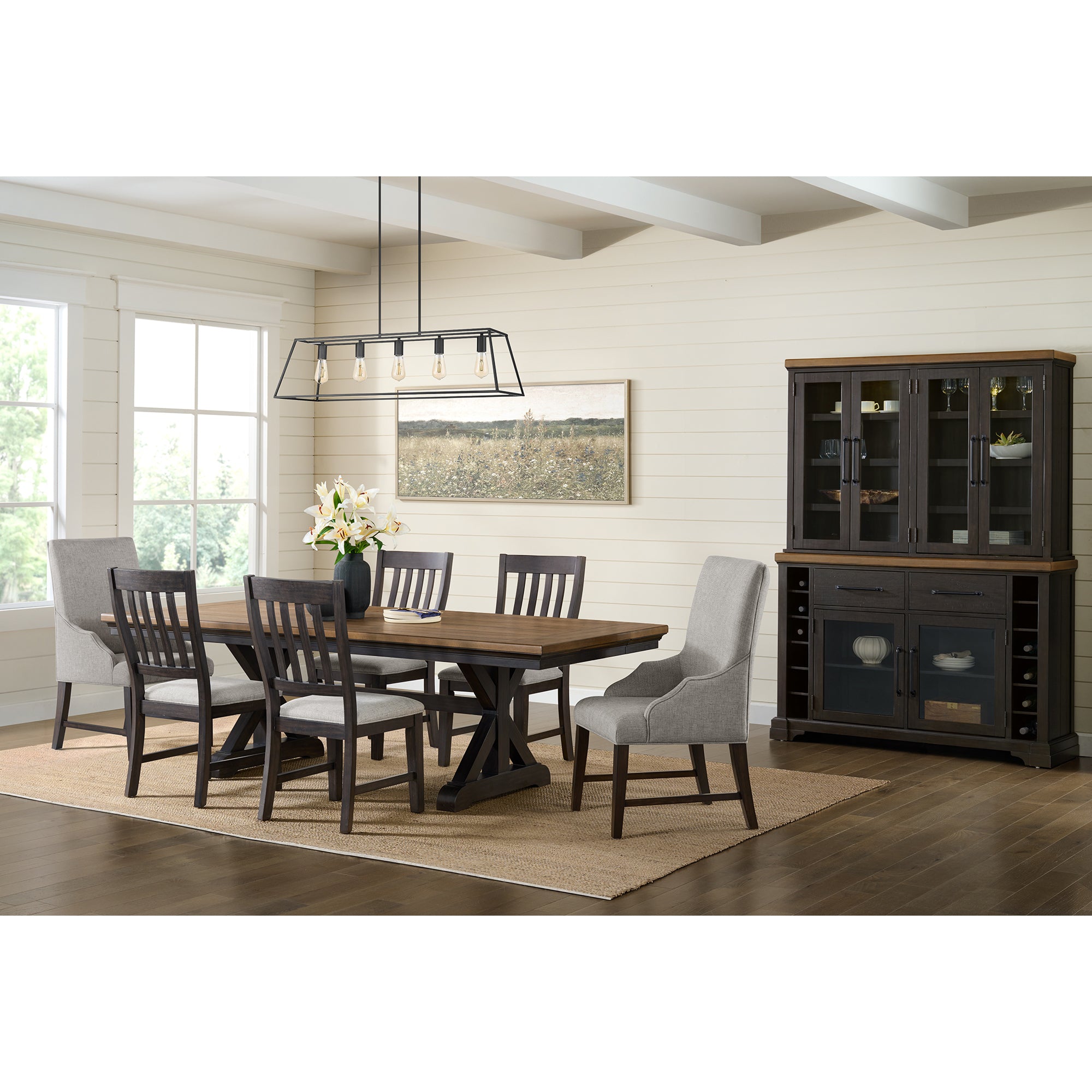 Montrose Dining Host Chair with Light Grey Fabric in Espresso (2 Per Carton) – SKU D-16670-8-HC | Elements