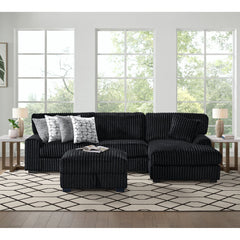 Nightfall RHF Chaise in Grand Cord Black with 1 Pillow 20"