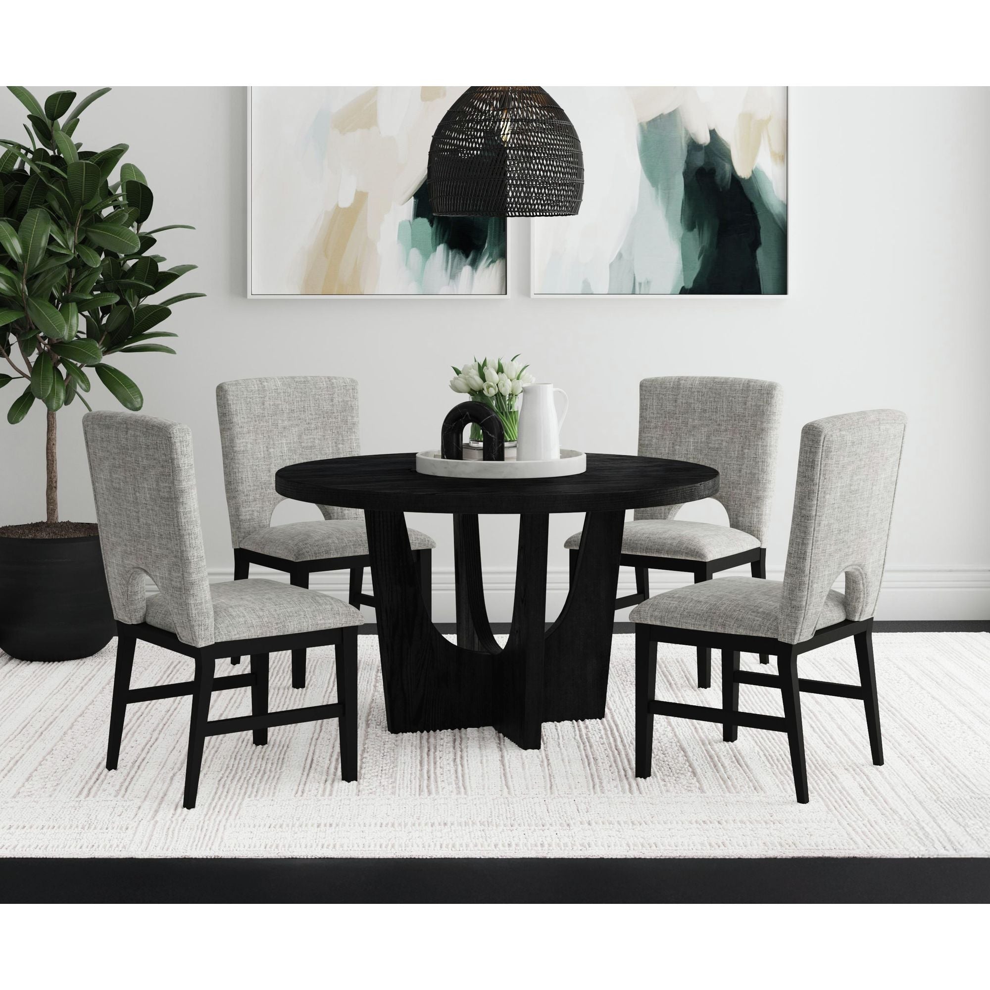 Oregon Dining Side Chair with Grey Fabric in Black (2 Per Carton) – SKU D-17380-8-SC | Elements