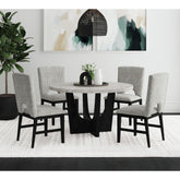 Oregon Round Dining Table with Grey Faux Marble Top in Black – SKU D-17380-8-DT2 | Elements