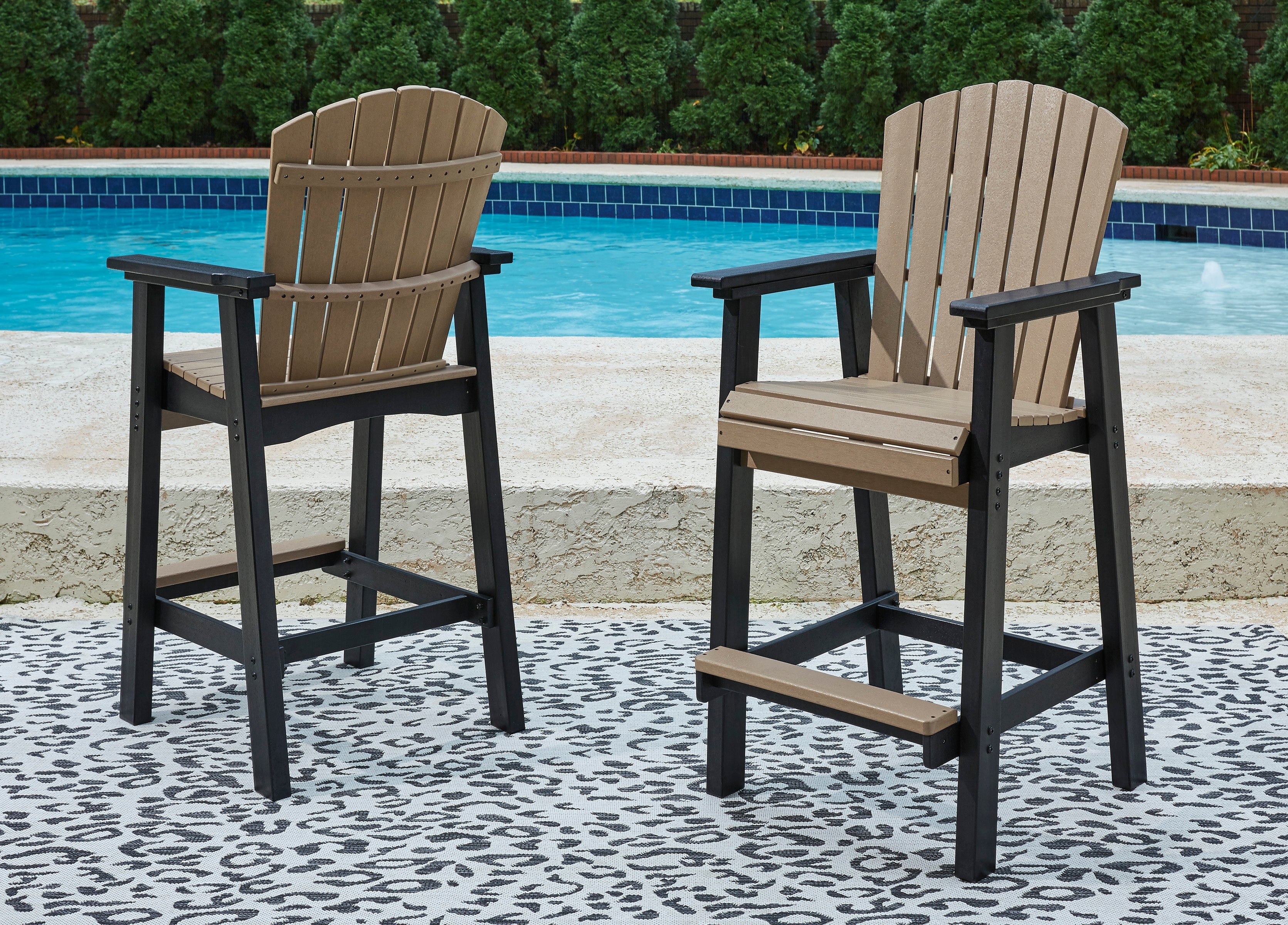 Tampa Furniture Outlet Lutz - Ashley Furniture - Fairen Trail Outdoor - Tall Barstool (Set of 2) / Black/Driftwood - P211-130