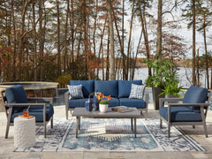 Tampa Furniture Outlet Lutz - Ashley Furniture - Gali Outdoor - Sofa/Chairs/Table Set (4/CN) / Gray/Blue - P275-081