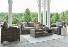 Tampa Furniture Outlet Lutz - Ashley Furniture - Oasis Court Outdoor - Sofa/Chairs/Table Set (4/CN) / Gray - P335-081