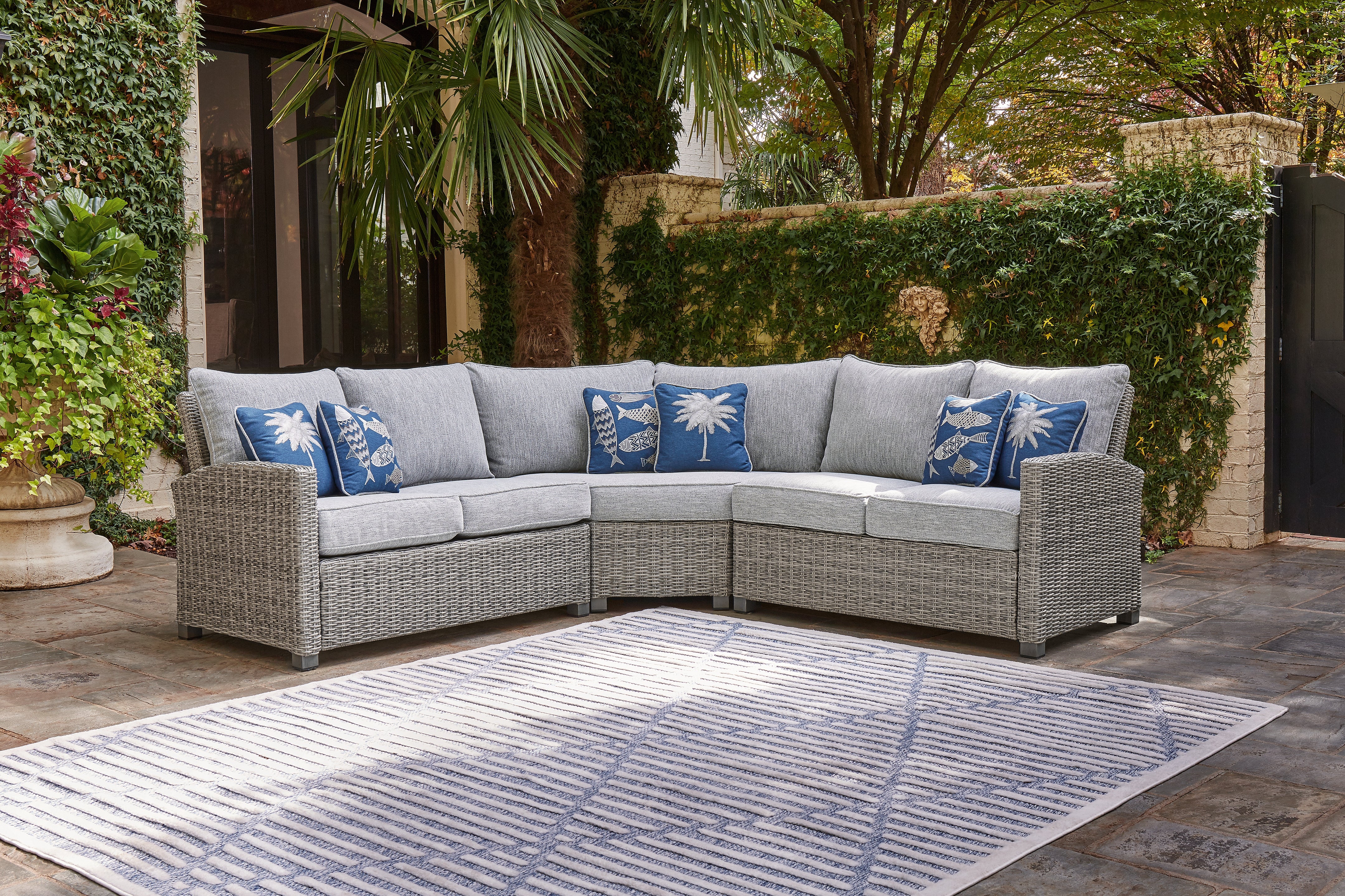 Tampa Furniture Outlet Lutz - Ashley Furniture - Naples Beach Outdoor - 3-Piece Outdoor Sectional / Light Gray - P439P1