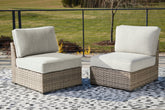 Tampa Furniture Outlet Lutz - Ashley Furniture - Calworth Outdoor - Armless Chair w/Cushion (Set of 2) / Beige - P458-846