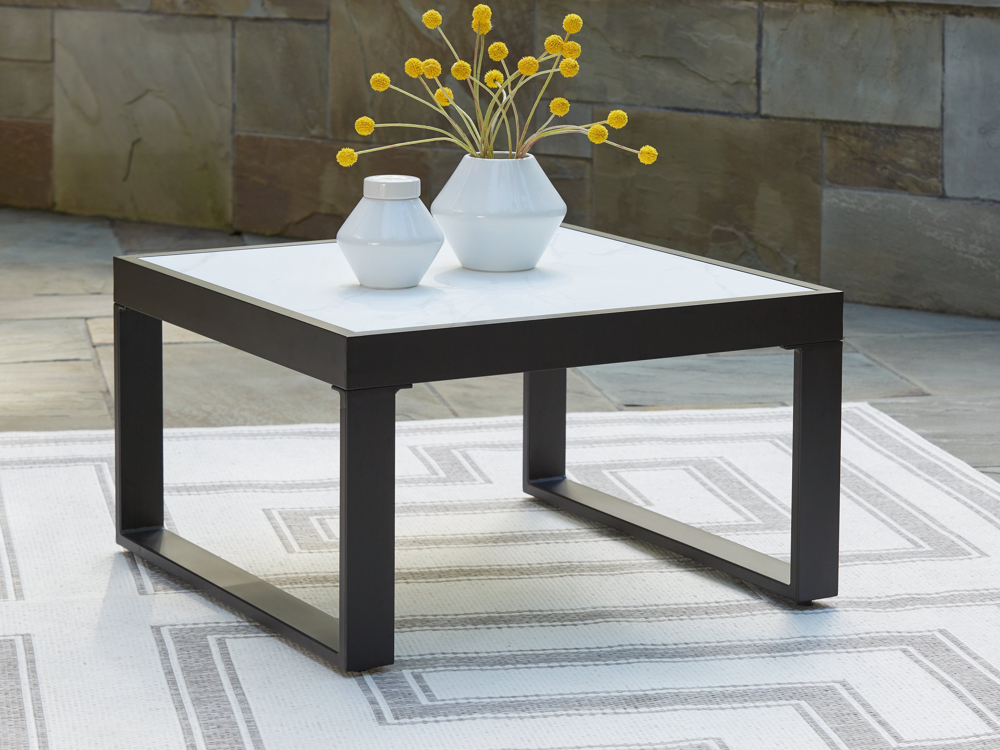 Tampa Furniture Outlet Lutz - Ashley Furniture - Beachloft Outdoor - Square Cocktail Table / Black/Gray - P490-708