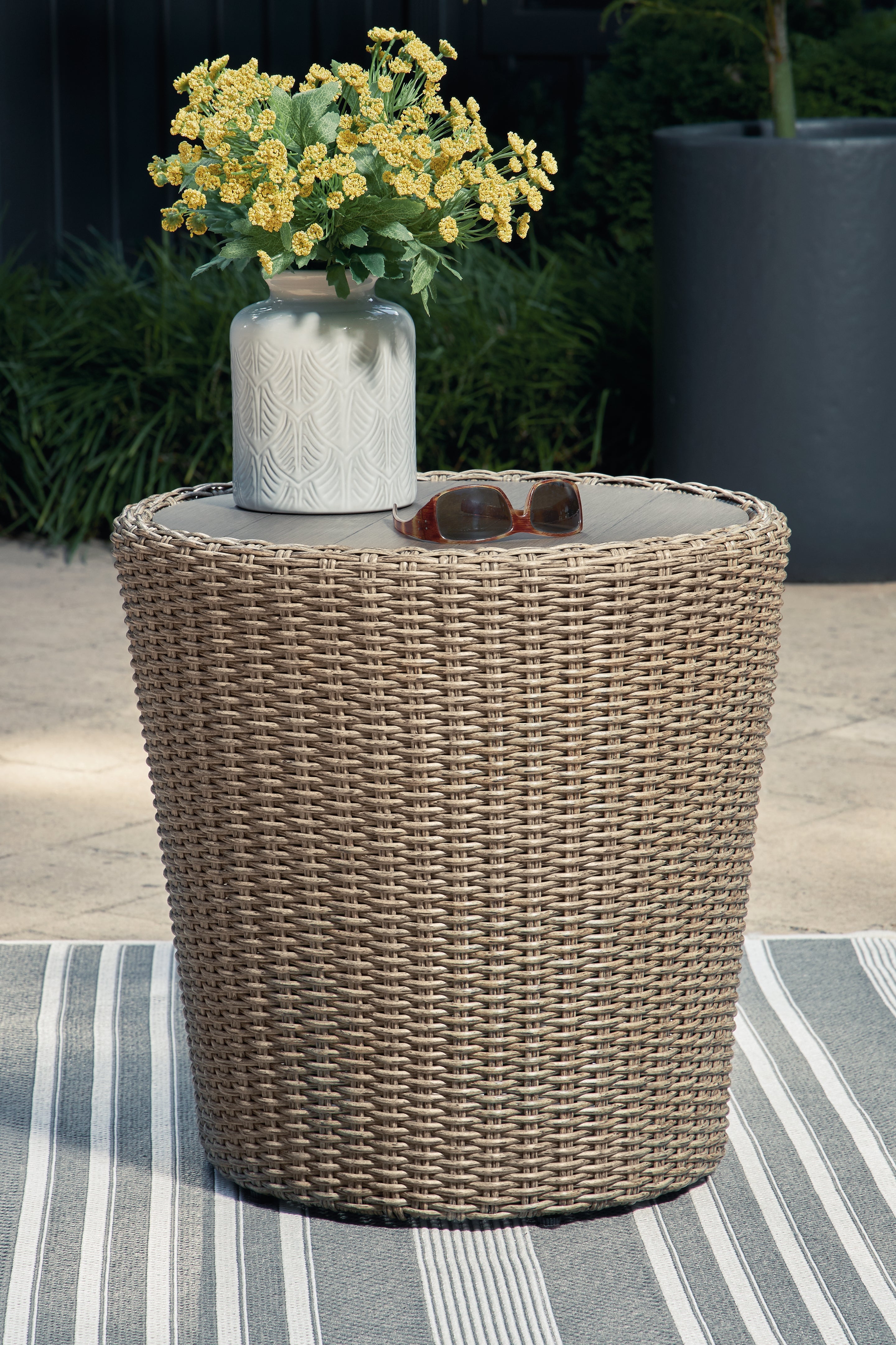 Tampa Furniture Outlet Lutz - Ashley Furniture - Danson Outdoor - Round End Table / Beige - P505-706
