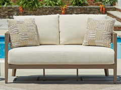 Tampa Furniture Outlet Lutz - Ashley Furniture - Serene Bay Outdoor - Loveseat w/Cushion / Dark Brown/White - P671-835