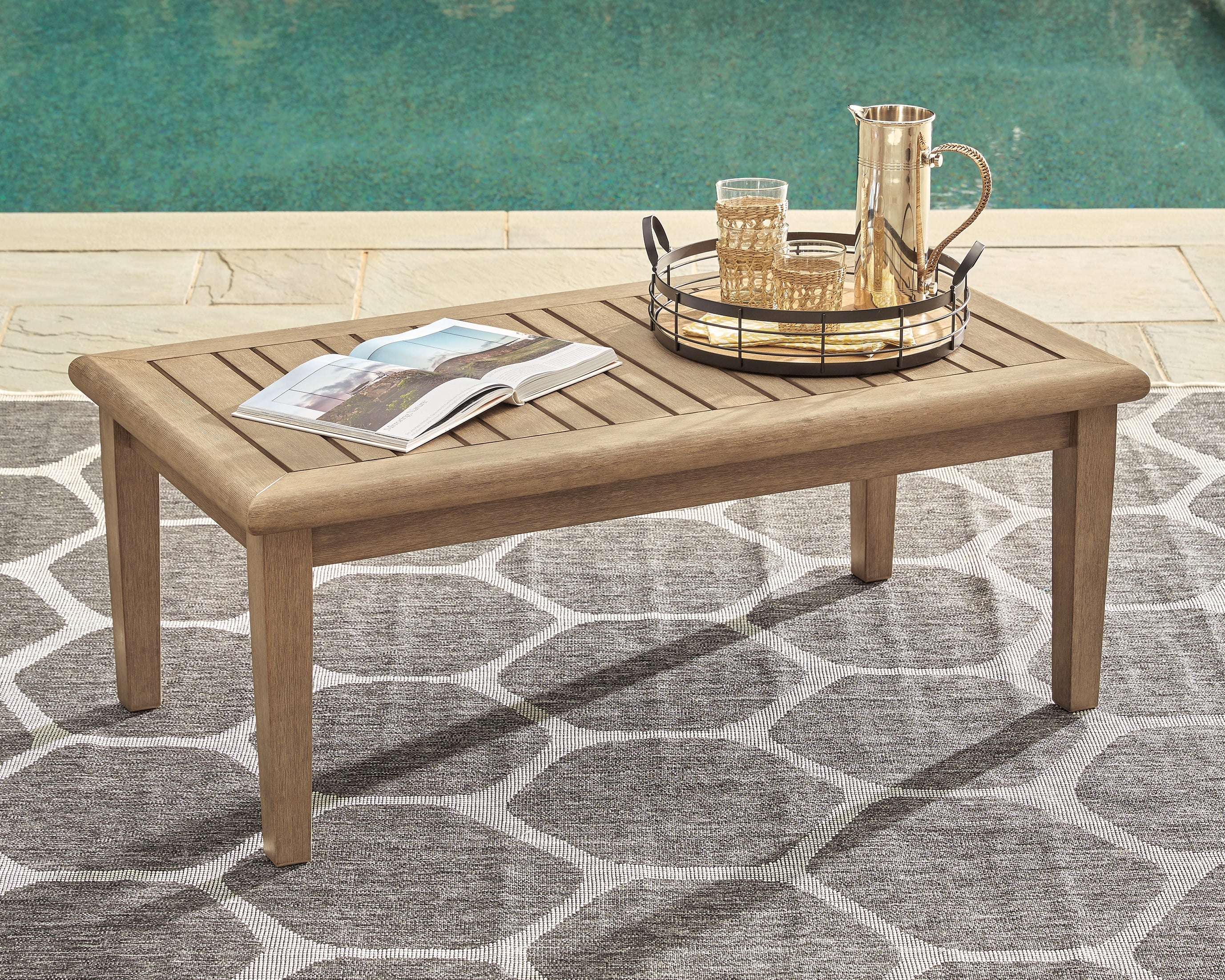 Tampa Furniture Outlet Lutz - Ashley Furniture - Gerianne Outdoor - Rectangular Cocktail Table / Grayish Brown - P805-701