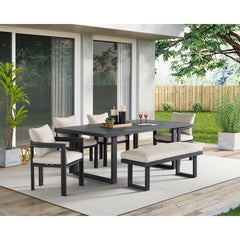 Playa Dining Bench - Dark Grey and Olefin Beige – SKU O-16230-3-BN | Elements