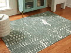 Tampa Furniture Outlet Lutz - Ashley Furniture - Cayworth Rug - 5' x 7' Rug / Teal/White - R407092