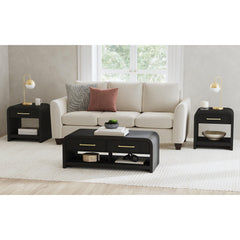 Ridgemont Coffee Table with Casters/Push Through Drawer in Black with Grain – SKU T-14440-8W-CT | Elements