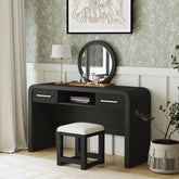 Ridgemont Dressing Table and Mirror in Black with Grain – SKU V-14440-8W-DTC | Elements