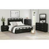 Ridgemont Full Storage Bed in Black with Grain – SKU B-14440-8W-FSB | Elements