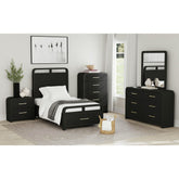 Ridgemont Twin Storage Bed in Black with Grain – SKU B-14440-8W-TSB | Elements