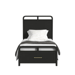 Ridgemont Twin Storage Bed in Black with Grain