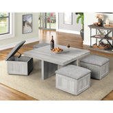 Uster Coffee Table W/Four storage Stools Grey – SKU CTUT100OT | Elements