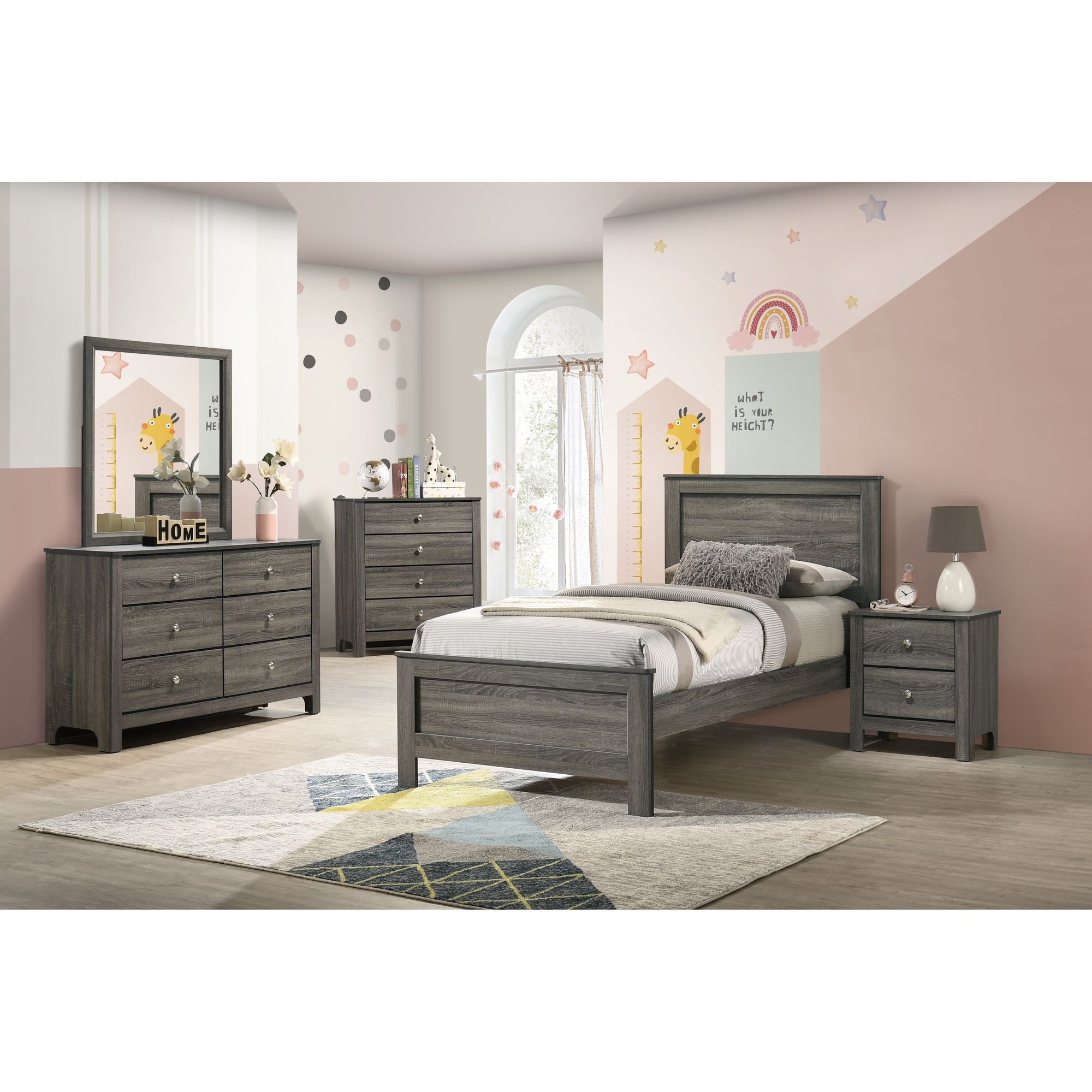 Sami Youth Twin Panel Bed in Grey – SKU SM390TB | Elements