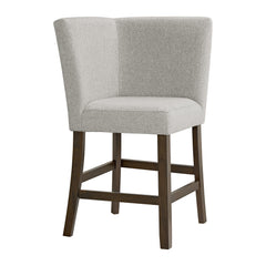 Seneca Counter Corner Bench with Upholstered Back and Grey Fabric in Brown