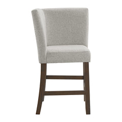 Seneca Counter Corner Bench with Upholstered Back and Grey Fabric in Brown