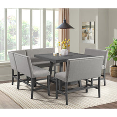 Seneca Counter Corner Bench with Upholstered Back and Grey Fabric in Grey – SKU D-7670-3-CCBN | Elements