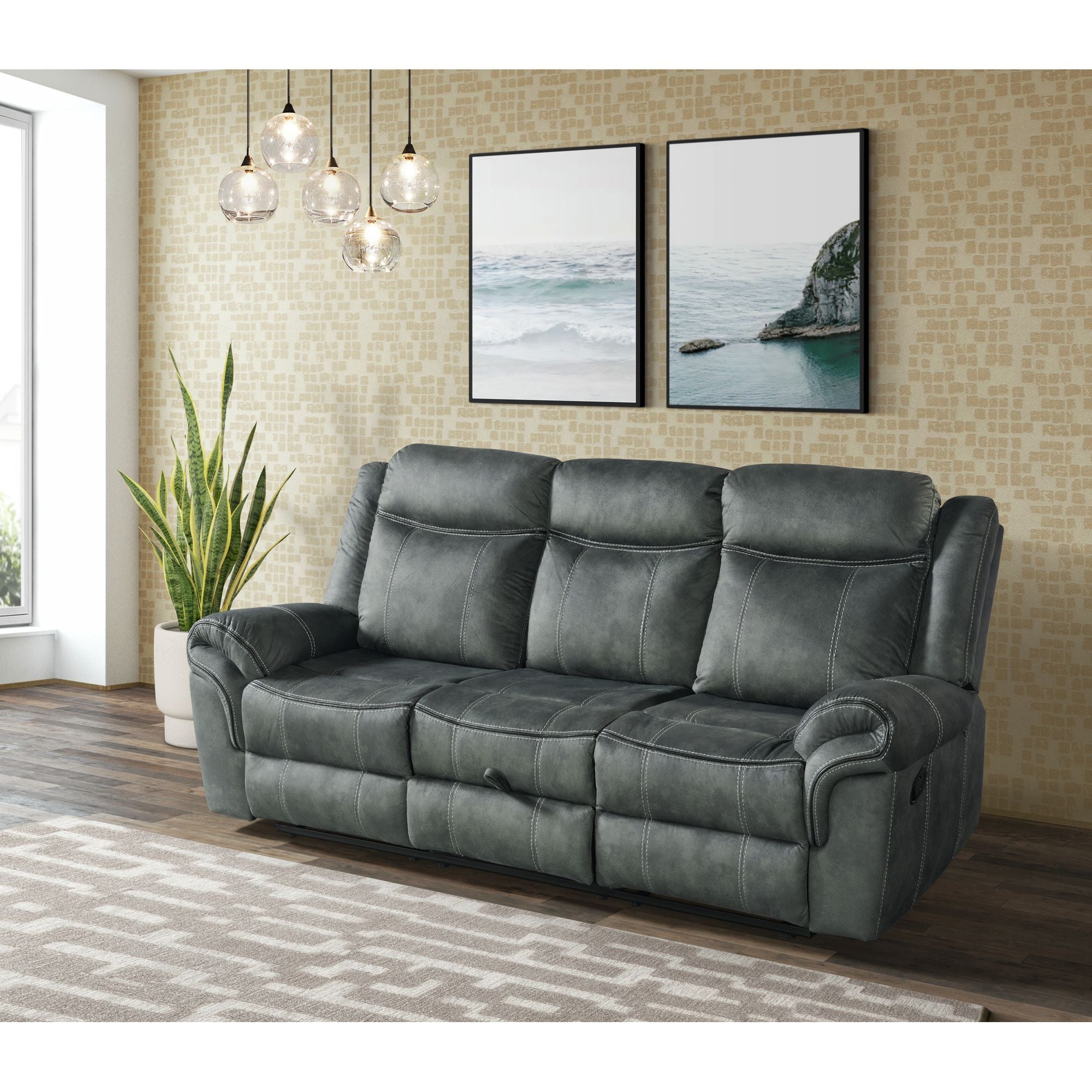 Sorrento Motion Sofa with Dropdown in FB367 Charcoal – SKU 59928-038-1X | Elements