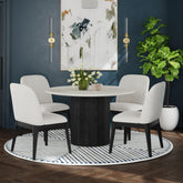 Sylvie Round Dining Table with White Faux Marble Top in Black with Grain – SKU D-16000-8W-RDT | Elements