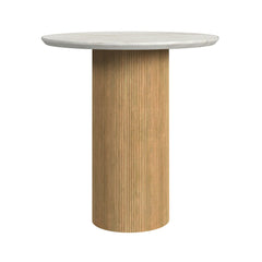Sylvie Round End Table with White Faux Marble Top and Base in Natural