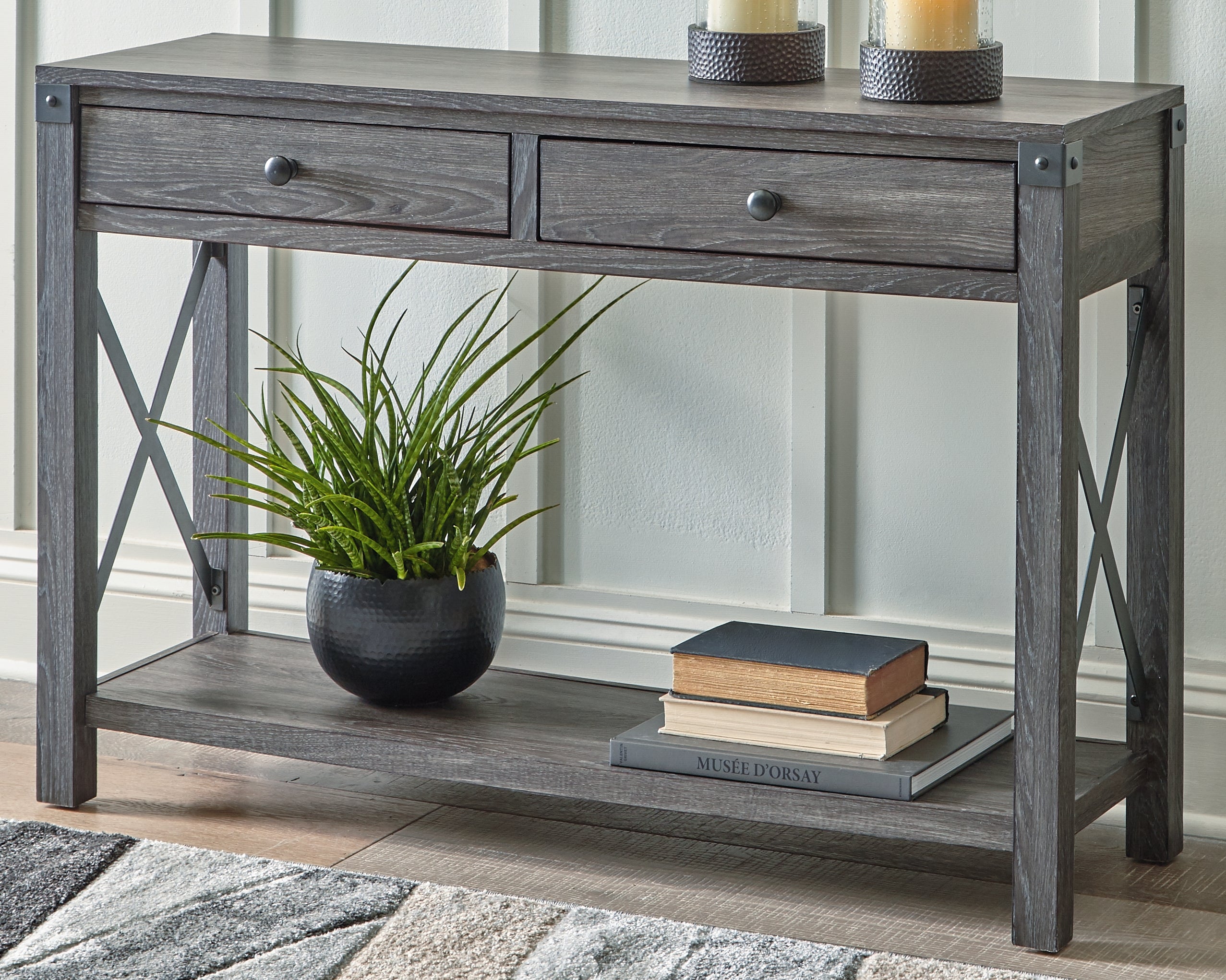 Tampa Furniture Outlet Lutz - Ashley Furniture - Freedan Sofa/Console Table - Console Sofa Table / Grayish Brown - T175-4