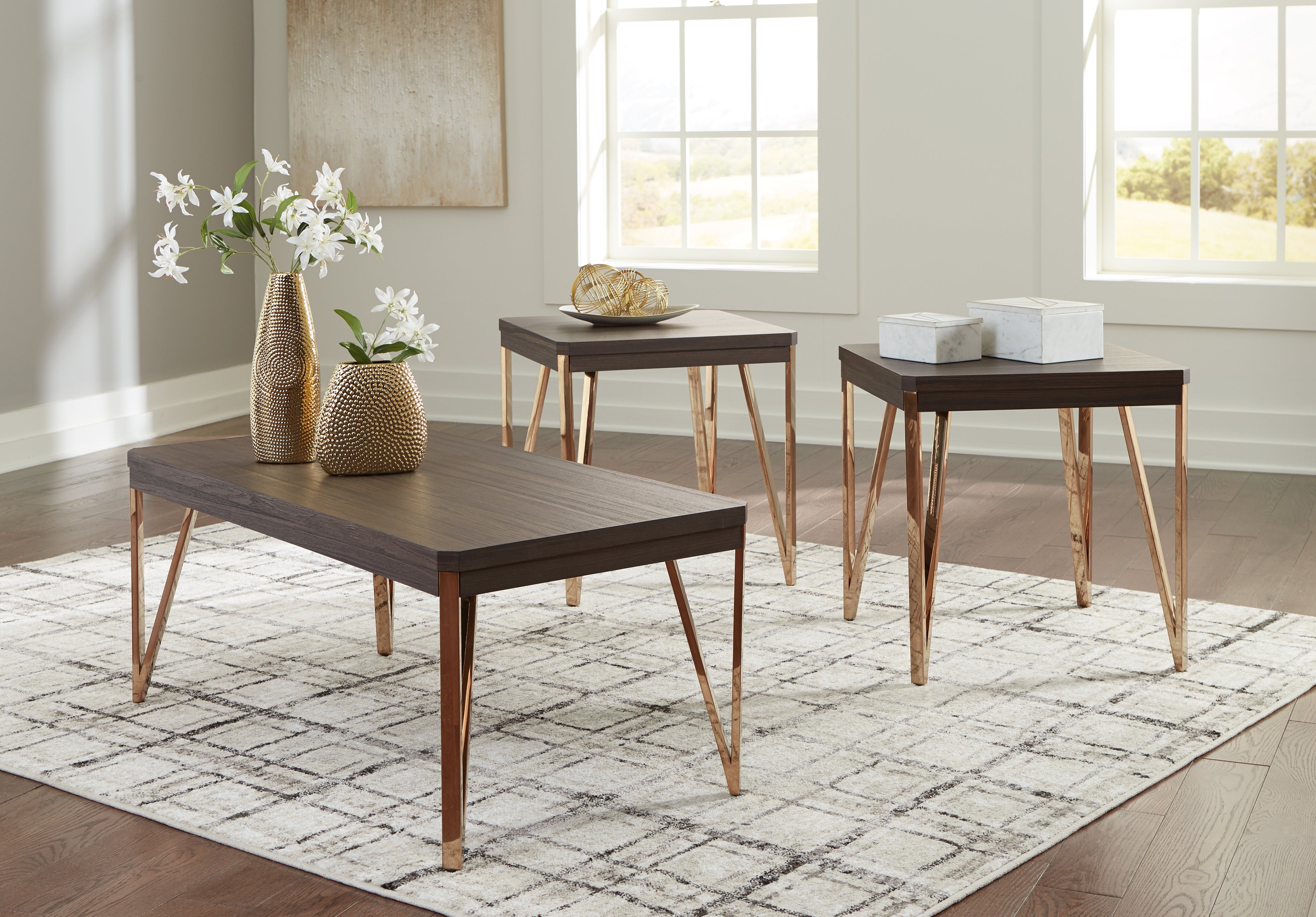 Tampa Furniture Outlet Lutz - Ashley Furniture - Bandyn Table (Set of 3) - Occasional Table Set (3/CN) / Brown/Champagne - T404-13