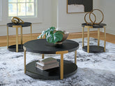 Tampa Furniture Outlet Lutz - Ashley Furniture - Shylore Table (Set of 3) - Occasional Table Set (3/CN) / Black/Brass Finish - T410-13