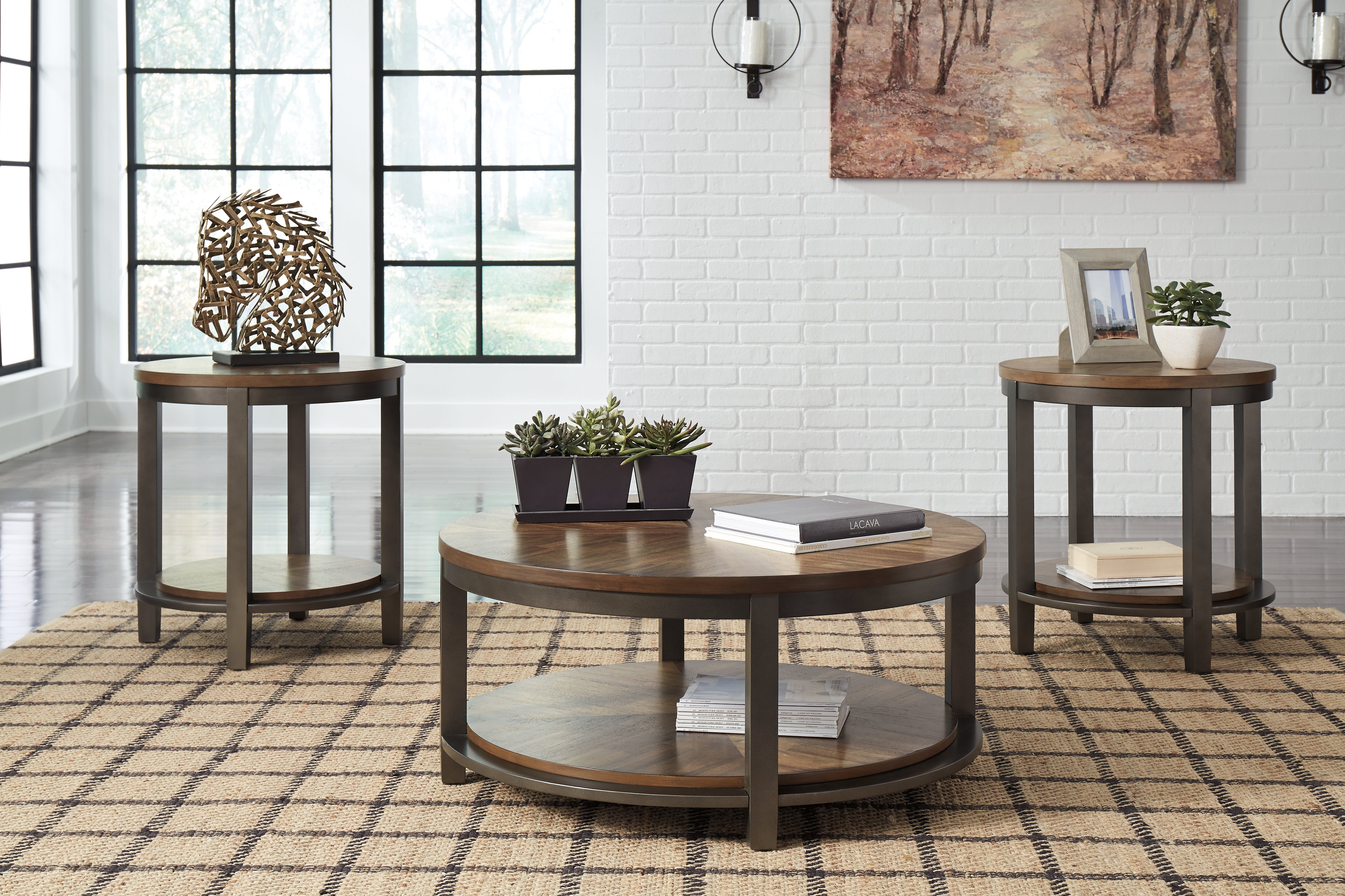 Tampa Furniture Outlet Lutz - Ashley Furniture - Roybeck Table (Set of 3) - Occasional Table Set (3/CN) / Light Brown/Bronze - T411-13