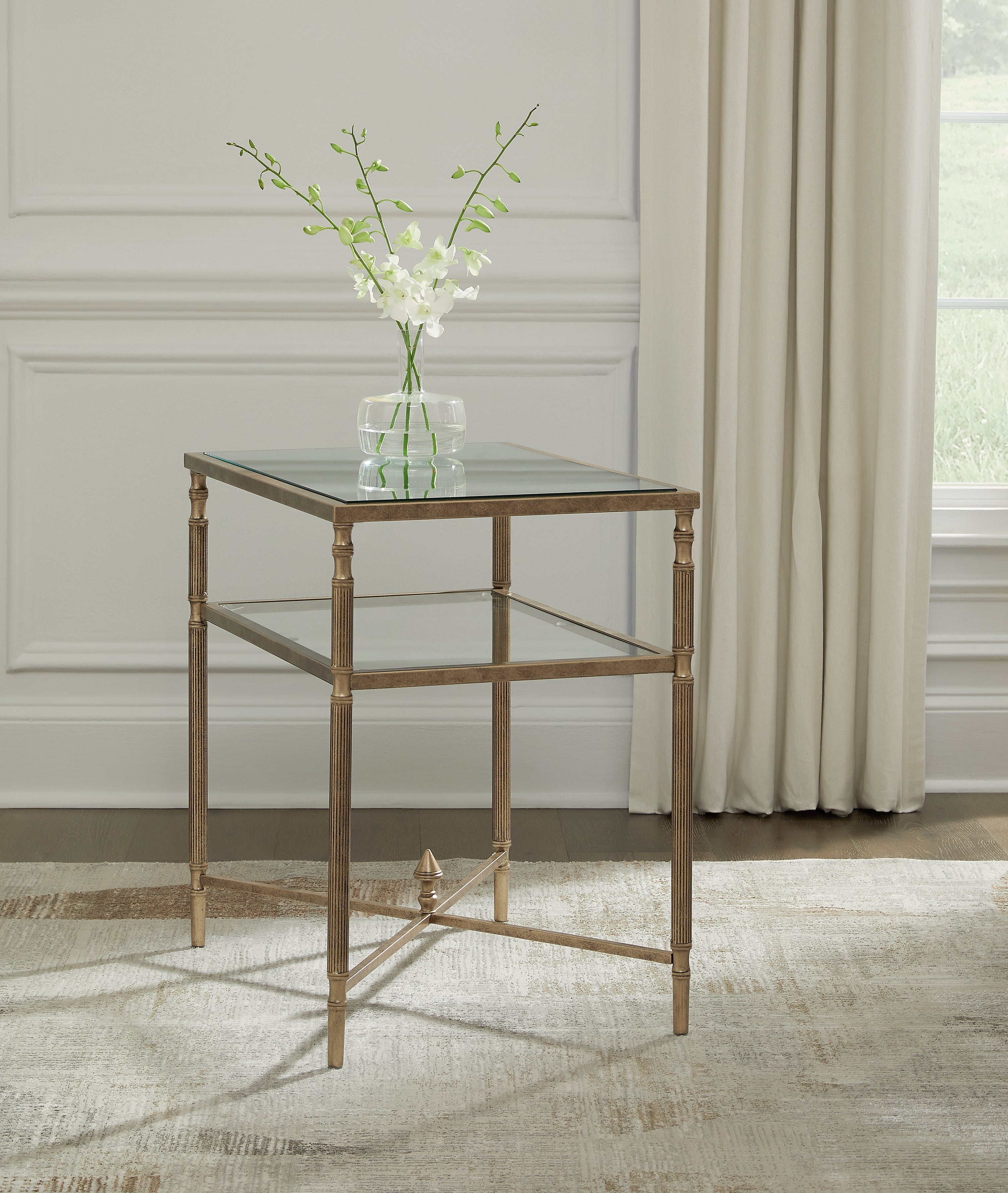 Tampa Furniture Outlet Lutz - Ashley Furniture - Cloverty End Table - Rectangular End Table / Aged Gold Finish - T440-3