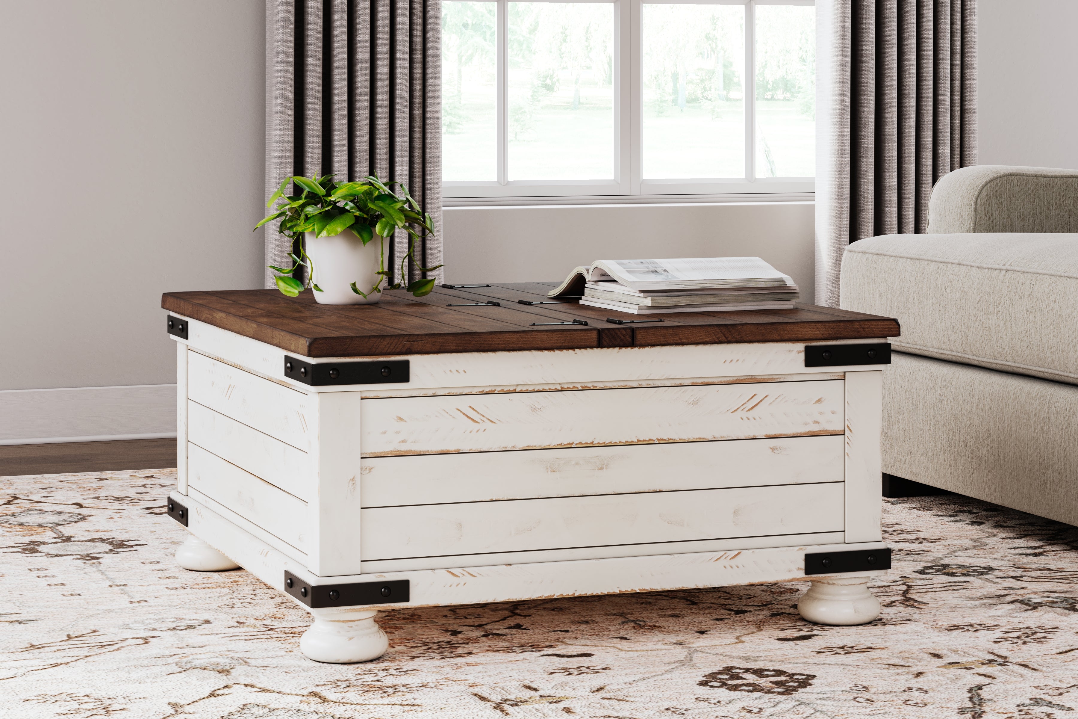 Tampa Furniture Outlet Lutz - Ashley Furniture - Wystfield Coffee Table - Cocktail Table with Storage / White/Brown - T459-20
