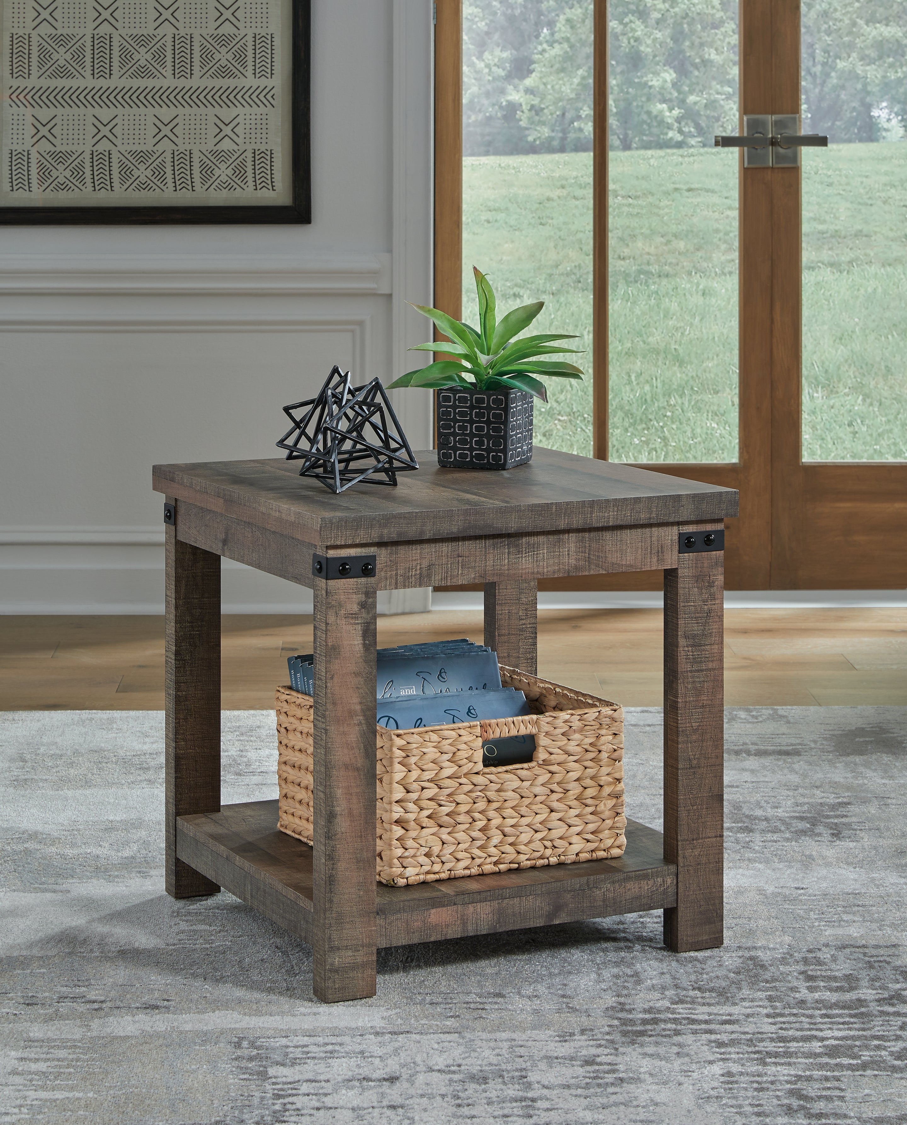 Tampa Furniture Outlet Lutz - Ashley Furniture - Hollum End Table - Square End Table / Rustic Brown - T466-2