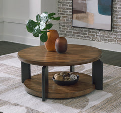 Tampa Furniture Outlet Lutz - Ashley Furniture - Kraeburn Coffee Table - Round Cocktail Table / Brown/Black - T624-8