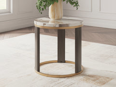 Tampa Furniture Outlet Lutz - Ashley Furniture - Jazmore End Table - Round End Table / Brown/Brass Finish - T671-6