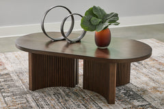 Tampa Furniture Outlet Lutz - Ashley Furniture - Korestone Coffee Table - Oval Cocktail Table / Dark Brown - T689-0