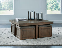 Tampa Furniture Outlet Lutz - Ashley Furniture - Boardernest Coffee Table with 4 Stools - Cocktail TBL w/4 Stools (5/CN) / Brown - T738-20
