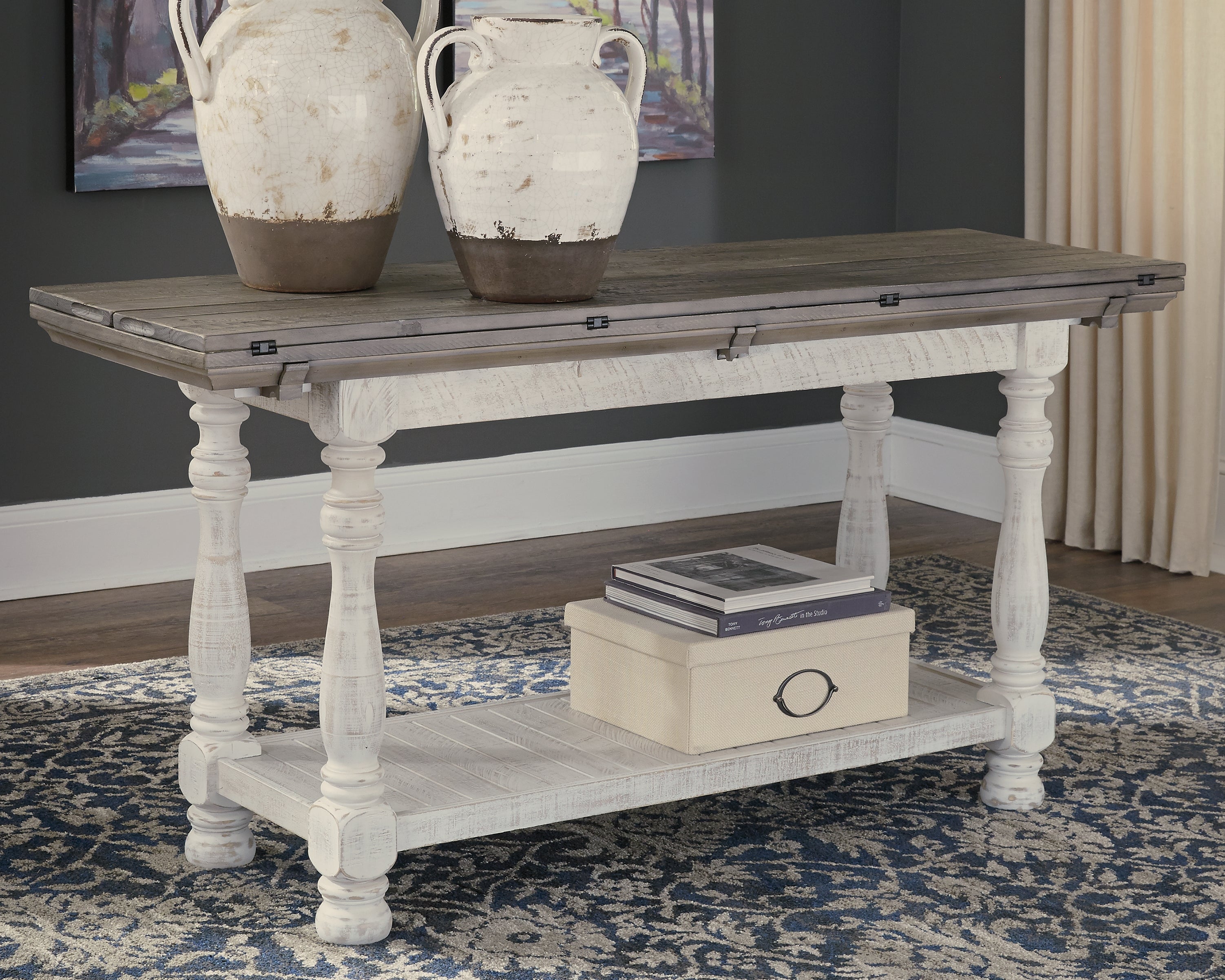 Tampa Furniture Outlet Lutz - Ashley Furniture - Havalance Sofa/Console Table - Flip Top Sofa Table / Gray/White - T814-4