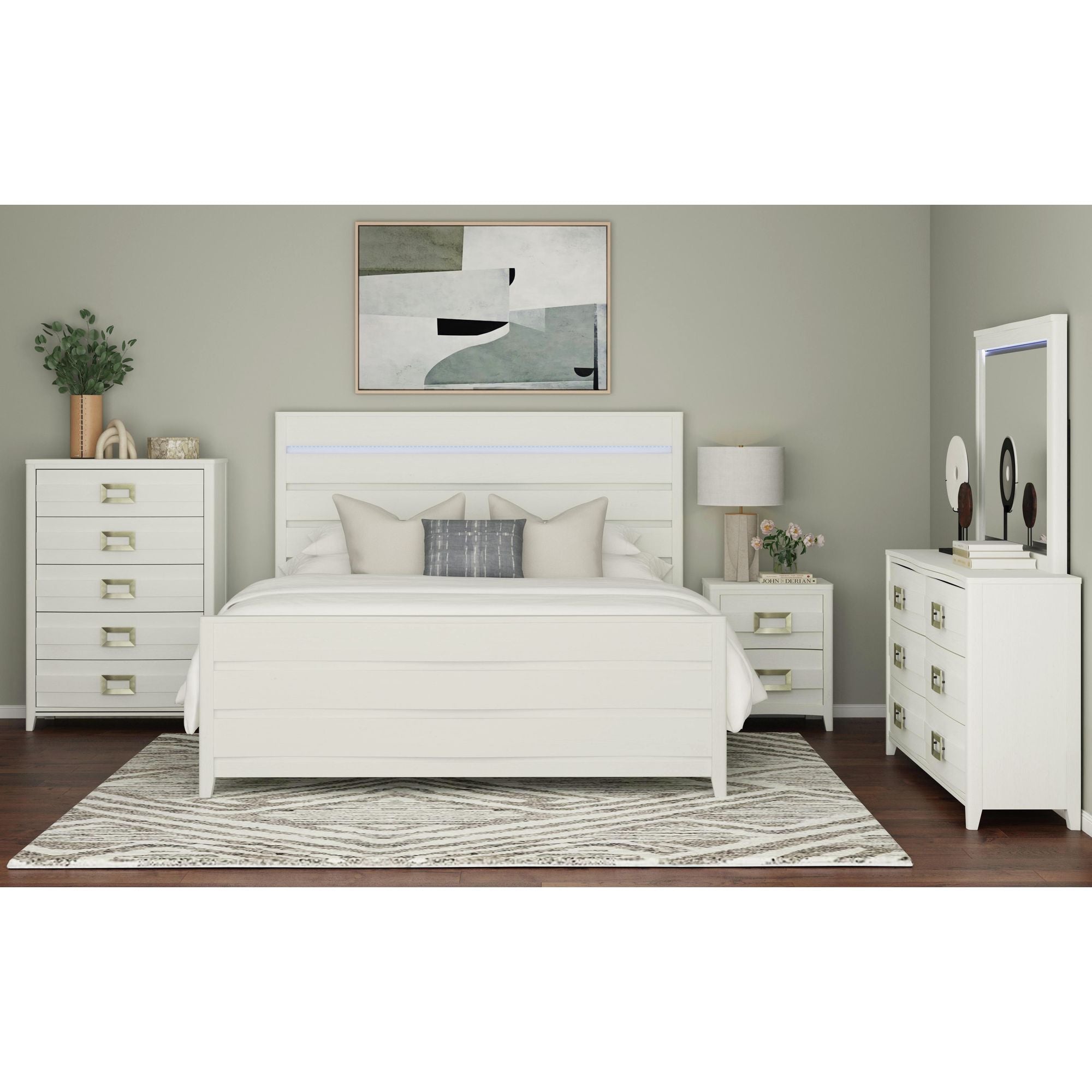 Tobias Queen Bed with LED in White – SKU B-15990-7-QBL | Elements
