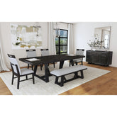 Transcend Dining Bench with Light Grey Fabric in Charcoal – SKU D-12980-3-BN | Elements