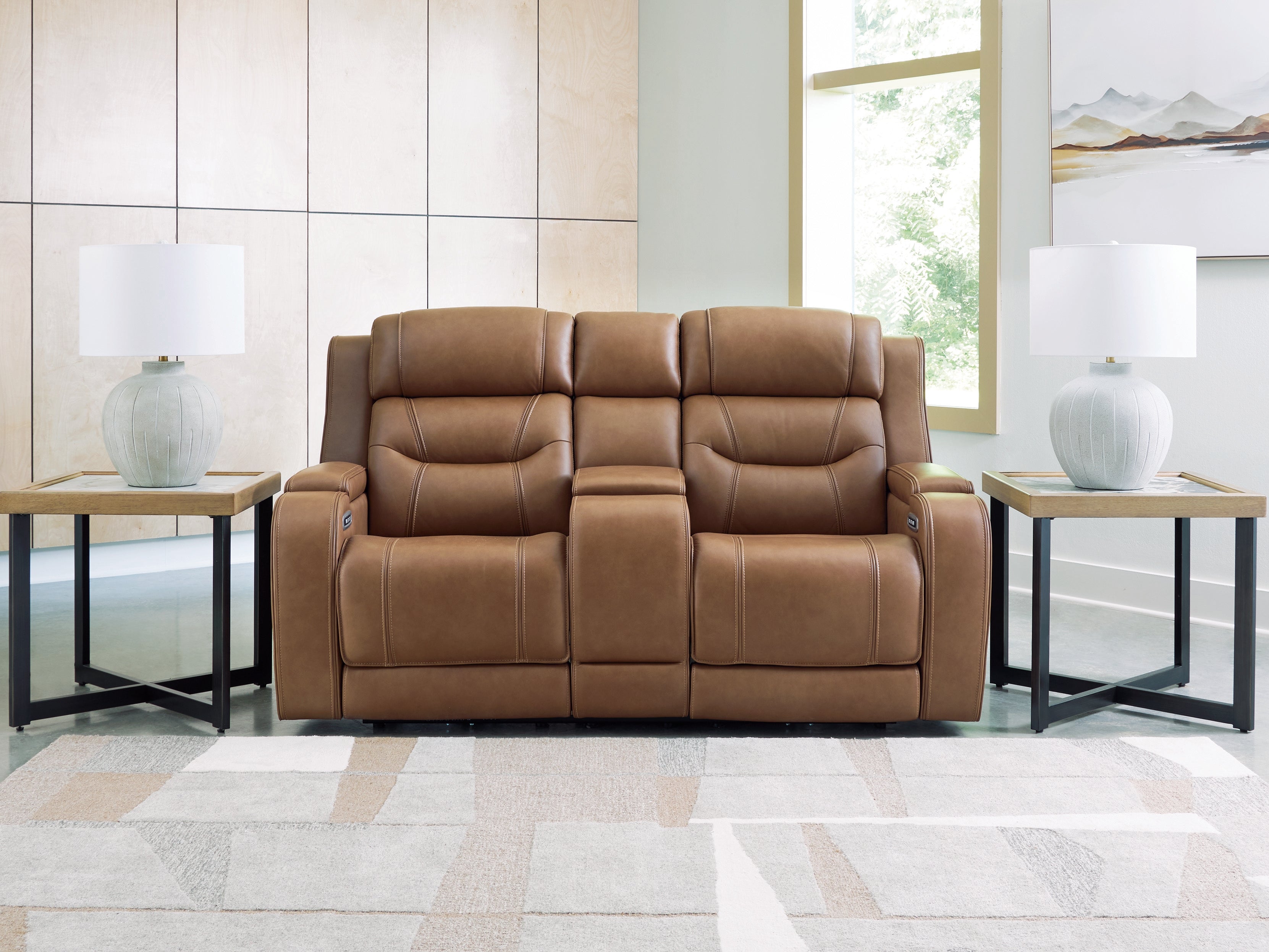 Tampa Furniture Outlet Lutz - Ashley Furniture - Knightington Living Room - PWR REC Love w/Audio Seating / Caramel - PCU1160018A